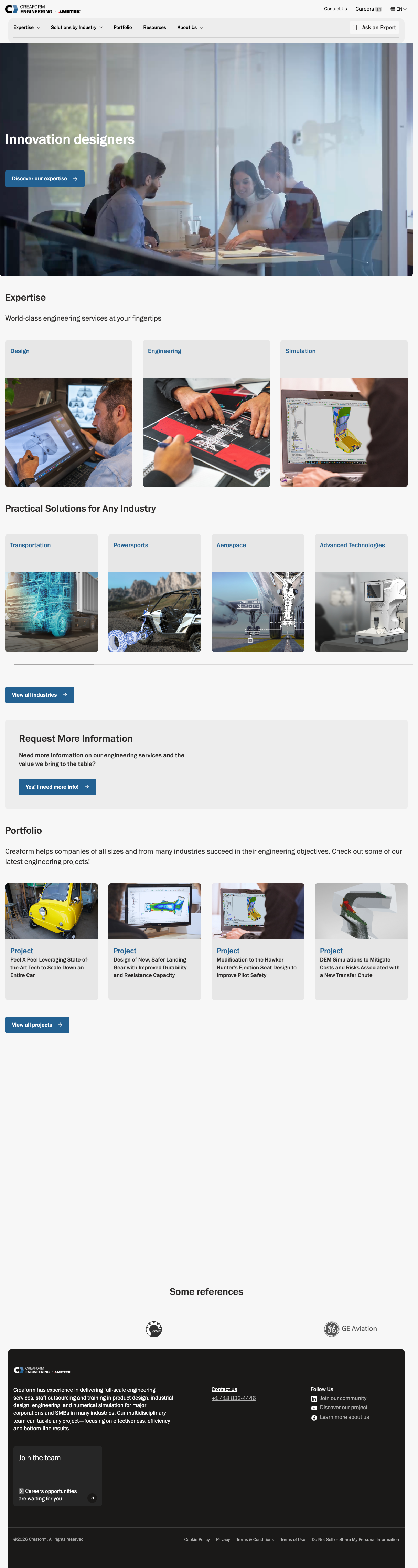 Creaform Engineering homepage