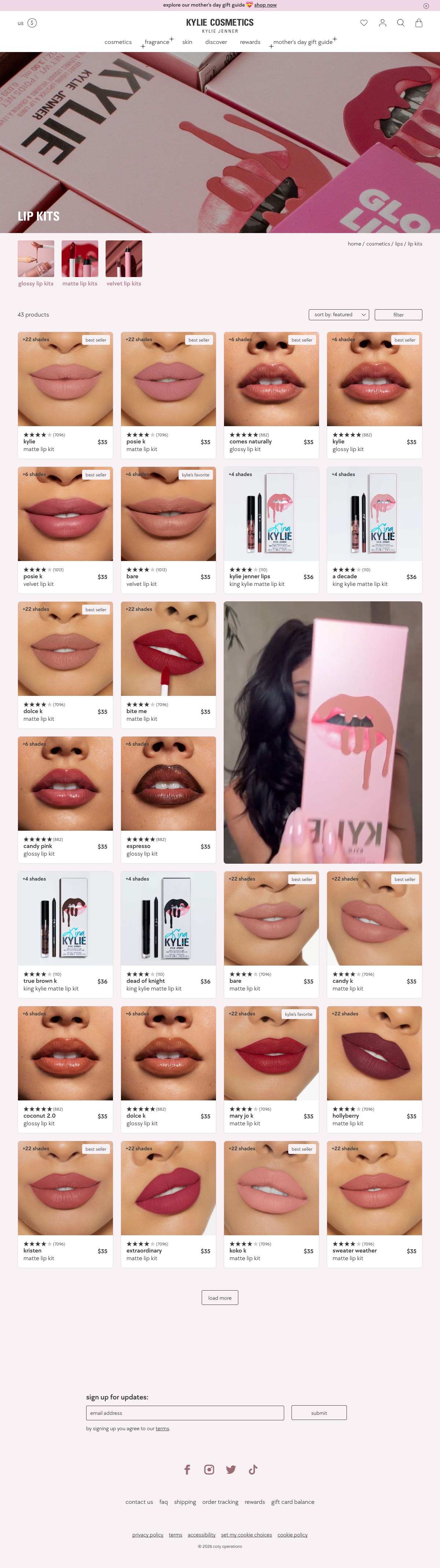Kylie Cosmetics Product Listing Page